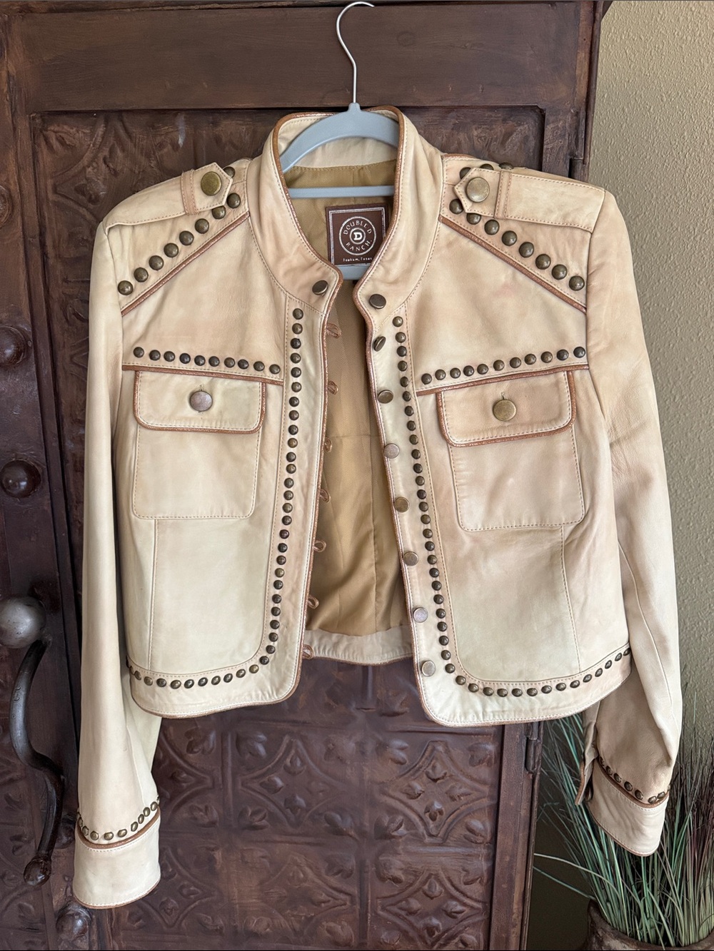 Double D Ranch Bolero Studded Cream Leather Jacket - Women